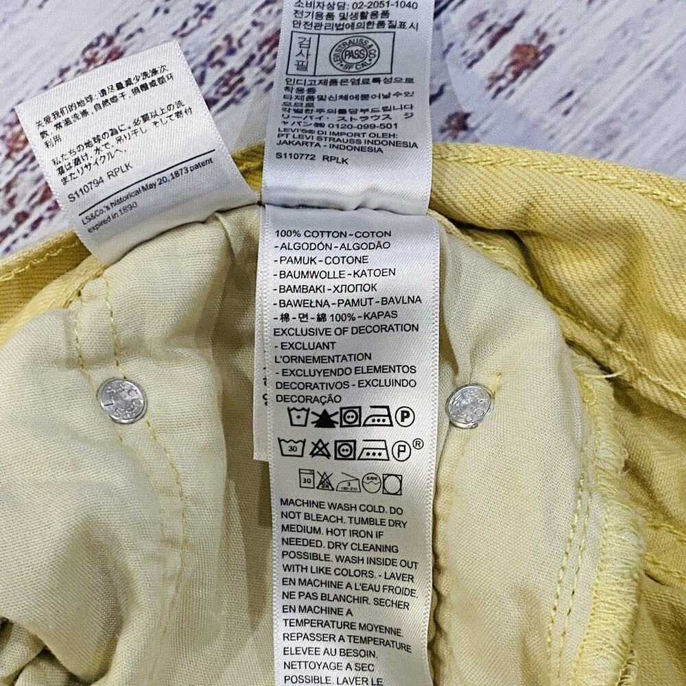 Levi’s 501 High Rise Straight Cropped Raw Hem Yellow Denim Jeans Sz W2 - Picture 4 of 9